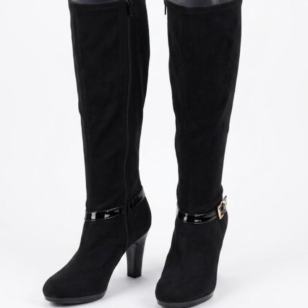 Lauren Ralph Lauren Malida II Black Stretch Knee High Heel Boots Size 8B